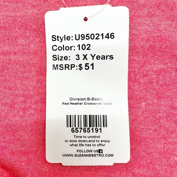 Simple Suzanne Betro Women's Top 3X Heather Red Crossover Tunic Short Sleeve NWT - Picture 6 of 9